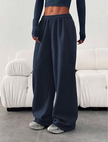 ZAFUL Womens Wide Leg Sweatpants Elastic Waisted Joggers Fashion Baggy Sweat Pants Casual Loose Lounge Pants with Pockets in Saudi Arabia