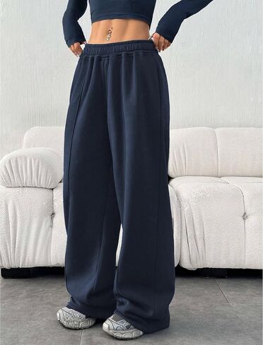 ZAFUL Womens Wide Leg Sweatpants Elastic Waisted Joggers Fashion Baggy Sweat Pants Casual Loose Lounge Pants with Pockets in Saudi Arabia