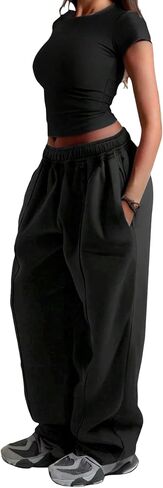 ZAFUL إمرأة واسعة الساق Sweatpants مرونة الخصر ركض موضة فضفاض السراويل العرق عارضة فضفاض صالة السراويل مع جيوب in Kuwait