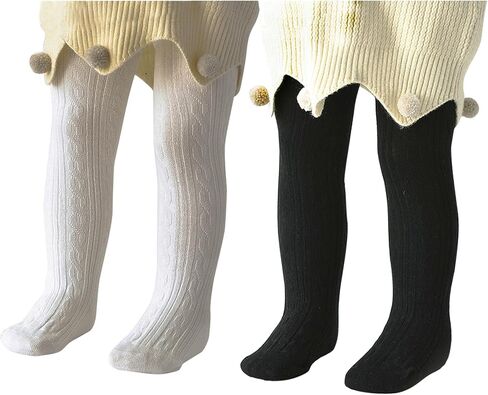 Zando 2 Pack Baby Tights Cotton Knit Cable Tights Toddler Leggings Winter Warm Girls Pantyhose Stockings for Newborns Infants in Kuwait