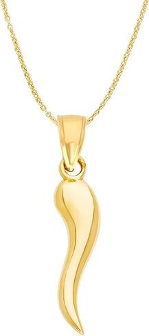 10k Solid Gold Italian Horn Pendant Necklace, Cornicello Jewelry Protection Charm with Chain for Her (16" Rolo Chain) in Saudi Arabia