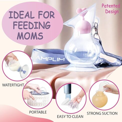 Amplim Manual Breast Pump | Two Pack Food Grade Silicone Milk Collector for Breastfeeding Nursing Mom with Stopper and Lanyard | Registry Essentials for Newborn, Infant, Baby | 5 oz (Pink Blue/Green) in Saudi Arabia
