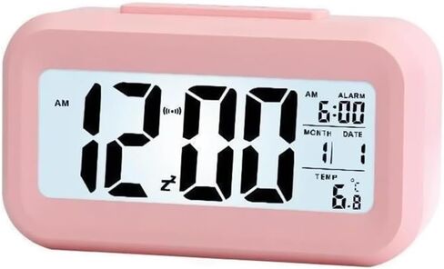 Night Light Digital Alarm Clock with Indoor Temperature Snooze Model 12/24H Display for Bedrooms Heavy Sleepers Kids Travel Bathroom Desk Smart Clock (Pink) in Saudi Arabia