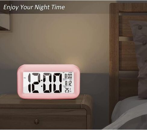 Night Light Digital Alarm Clock with Indoor Temperature Snooze Model 12/24H Display for Bedrooms Heavy Sleepers Kids Travel Bathroom Desk Smart Clock (Pink) in Saudi Arabia