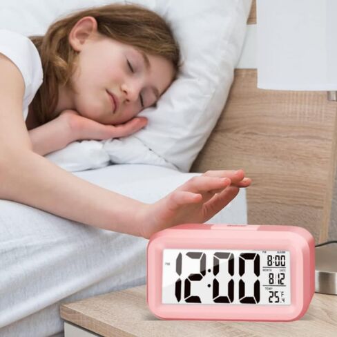 Night Light Digital Alarm Clock with Indoor Temperature Snooze Model 12/24H Display for Bedrooms Heavy Sleepers Kids Travel Bathroom Desk Smart Clock (Pink) in Saudi Arabia