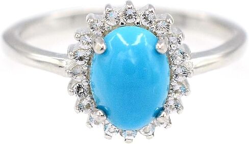 December Birthstone 925 Sterling Silver Natural Sleeping Beauty Blue Turquoise Cabochon Gemstone 8X6 MM Oval Shape Solitaire Unisex Proposal Ring For Girlfriend Gift in Saudi Arabia