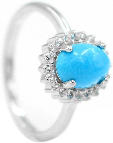 December Birthstone 925 Sterling Silver Natural Sleeping Beauty Blue Turquoise Cabochon Gemstone 8X6 MM Oval Shape Solitaire Unisex Proposal Ring For Girlfriend Gift in Saudi Arabia