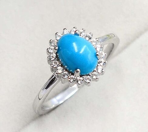 December Birthstone 925 Sterling Silver Natural Sleeping Beauty Blue Turquoise Cabochon Gemstone 8X6 MM Oval Shape Solitaire Unisex Proposal Ring For Girlfriend Gift in Saudi Arabia