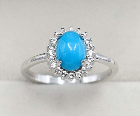 December Birthstone 925 Sterling Silver Natural Sleeping Beauty Blue Turquoise Cabochon Gemstone 8X6 MM Oval Shape Solitaire Unisex Proposal Ring For Girlfriend Gift in Saudi Arabia