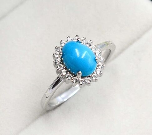 December Birthstone 925 Sterling Silver Natural Sleeping Beauty Blue Turquoise Cabochon Gemstone 8X6 MM Oval Shape Solitaire Unisex Proposal Ring For Girlfriend Gift in Saudi Arabia