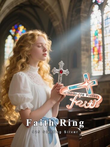 Dorunmo Cross Faith Ring 925 الفضة الاسترليني قابل للتعديل الفيروز الإيمان على الخوف الصليب خواتم مجوهرات دينية مسيحية هدايا للنساء صديق in Saudi Arabia