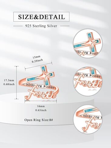Dorunmo Cross Faith Ring 925 الفضة الاسترليني قابل للتعديل الفيروز الإيمان على الخوف الصليب خواتم مجوهرات دينية مسيحية هدايا للنساء صديق in Saudi Arabia