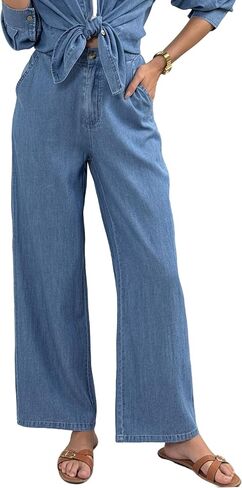 Women's Wide Leg Jeans Soft Lightweight Tencel Summer Flowy Casual High Waist Denim Pants in Saudi Arabia