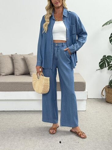 Women's Wide Leg Jeans Soft Lightweight Tencel Summer Flowy Casual High Waist Denim Pants in Saudi Arabia