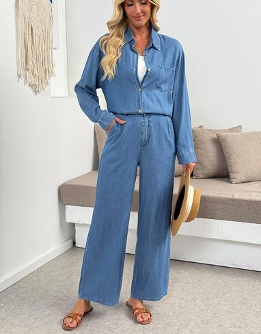 Women's Wide Leg Jeans Soft Lightweight Tencel Summer Flowy Casual High Waist Denim Pants in Saudi Arabia