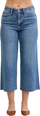 Judy Blue Womens Jeans - High Waisted Wide Crop Classic Raw Hem in Saudi Arabia