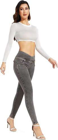 CROSS1946 Crossover Skinny Jeans for Women High Waist Criss Cross Stretch Slimming Denim Trousers Pants in Kuwait