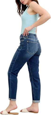 Judy Blue Classic Mid Rise Cuffed Boyfriend Jeans – Rollable Cuff, Relaxed Fit, Medium Wash, Core Collection Stretch Denim in Saudi Arabia