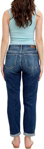 Judy Blue Classic Mid Rise Cuffed Boyfriend Jeans – Rollable Cuff, Relaxed Fit, Medium Wash, Core Collection Stretch Denim in Saudi Arabia