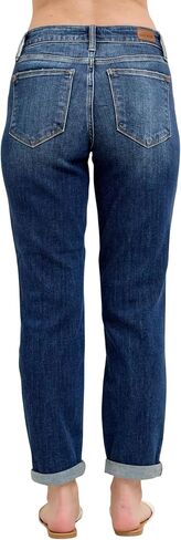 Judy Blue Classic Mid Rise Cuffed Boyfriend Jeans – Rollable Cuff, Relaxed Fit, Medium Wash, Core Collection Stretch Denim in Saudi Arabia