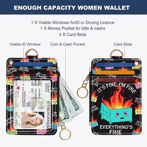 Slim Wallet Credit Card Holder, Small Stove, RFID Wallet Women Cute Small Front Pocket Wallet With Zipper, PU Leather Thin travel RFID Blocking Card Case ID Window,Ladies Gifts in Kuwait