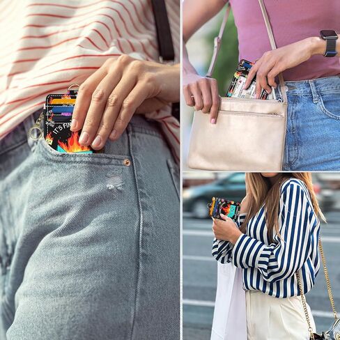Slim Wallet Credit Card Holder, Small Stove, RFID Wallet Women Cute Small Front Pocket Wallet With Zipper, PU Leather Thin travel RFID Blocking Card Case ID Window,Ladies Gifts in Kuwait