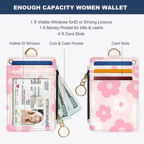 Slim Wallet Credit Card Holder, Small Stove, RFID Wallet Women Cute Small Front Pocket Wallet With Zipper, PU Leather Thin travel RFID Blocking Card Case ID Window,Ladies Gifts in Kuwait