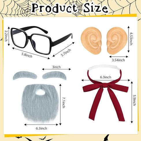 8 قطع من إكسسوارات زي الهالوين القديم العم، قبعة فاس حمراء، عصا المشي، عصا دعامة آذان وهمية عملاقة، ملصقات حواجب رمادية ولحية، نظارات ربطة عنق حريرية للرجال، أزياء الهالوين التنكرية in Kuwait