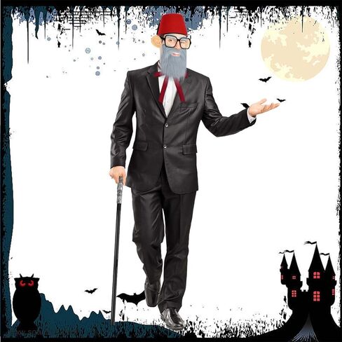 8 قطع من إكسسوارات زي الهالوين القديم العم، قبعة فاس حمراء، عصا المشي، عصا دعامة آذان وهمية عملاقة، ملصقات حواجب رمادية ولحية، نظارات ربطة عنق حريرية للرجال، أزياء الهالوين التنكرية in Kuwait