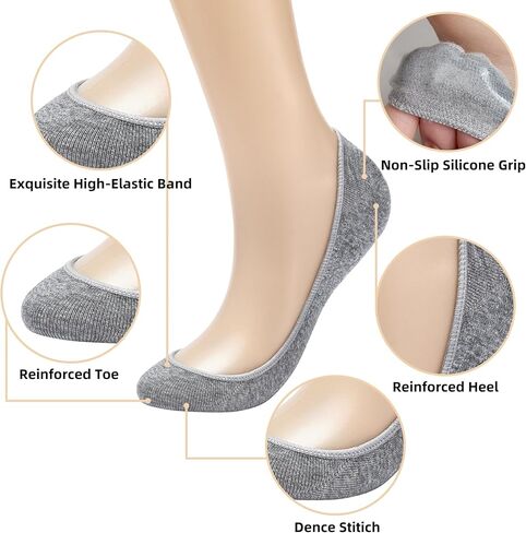 6 Pairs No Show Socks Womens, Ultra Low Cut Liner Non Slip Footies Socks for Flats Invisible Boat Shoe Size 5-9/9-11 in Saudi Arabia