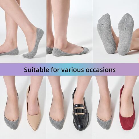 6 Pairs No Show Socks Womens, Ultra Low Cut Liner Non Slip Footies Socks for Flats Invisible Boat Shoe Size 5-9/9-11 in Saudi Arabia