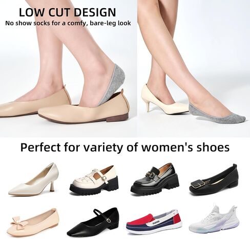 6 Pairs No Show Socks Womens, Ultra Low Cut Liner Non Slip Footies Socks for Flats Invisible Boat Shoe Size 5-9/9-11 in Saudi Arabia