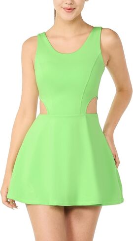 Women’s Athletic Golf Tennis Dress One Piece Built-in Bra & Shorts Pockets Workout Dress Sleeveless Gym Dress in Kuwait