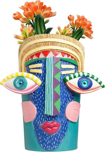 Blue Big Eyes Abstract Face Planter Pots Picasso Flower Pot Colorful Resin Vase Unique Head Planters for Indoor Plants Home Balcony Decoration in Saudi Arabia
