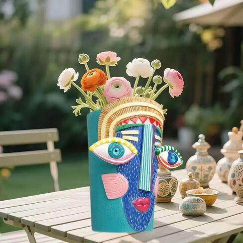 Blue Big Eyes Abstract Face Planter Pots Picasso Flower Pot Colorful Resin Vase Unique Head Planters for Indoor Plants Home Balcony Decoration in Saudi Arabia