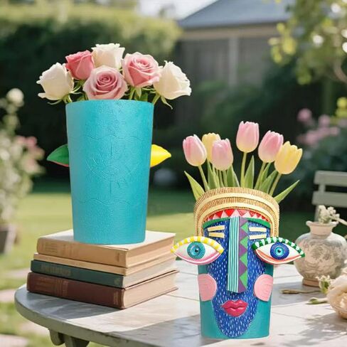 Blue Big Eyes Abstract Face Planter Pots Picasso Flower Pot Colorful Resin Vase Unique Head Planters for Indoor Plants Home Balcony Decoration in Saudi Arabia