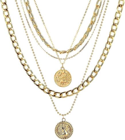 Gold Chunky Necklaces for Women Multi Layered Punk Gold Statement Necklaces Hip Hop Portrait Cuban Link Chain Necklace 90s Outfit Accessories in Saudi Arabia