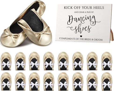 Jecery 48 Pairs Pink Floral Bridal Shower Supplies Wedding Foldable Flat Set Ballerina Slippers Floral Party Signs Portable Travel Ballet Flat Bulk Wedding Dancing Shoes for Guests Bridesmaids in Kuwait