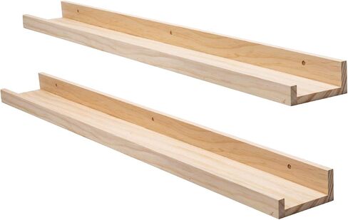 AZSKY 2pc 36in Natural Wood Floating Shelves, Country Rustic Style Wall Shelves for Kids Books, Photo Picture Ledge, Nursery Decor in Saudi Arabia