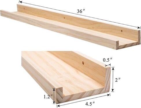 AZSKY 2pc 36in Natural Wood Floating Shelves, Country Rustic Style Wall Shelves for Kids Books, Photo Picture Ledge, Nursery Decor in Saudi Arabia