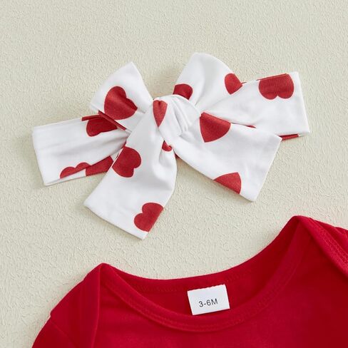 Newborn Baby Girl Valentines Day Outfit Daddy's Valentine Long Sleeve Romper Heart Bow Flare Pants Headband 3Pcs Set in Kuwait