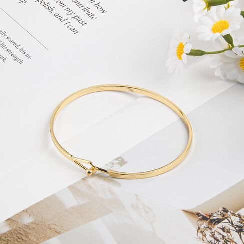 Gold Bar Bracelets for Women, 2.42“ Thin Cuff Bangle Hook Bracelet Golds Cuff Bracelet Adjustable Golden Bracelets for Women Gold Plated Handmade Minimalist Jewelry in Saudi Arabia