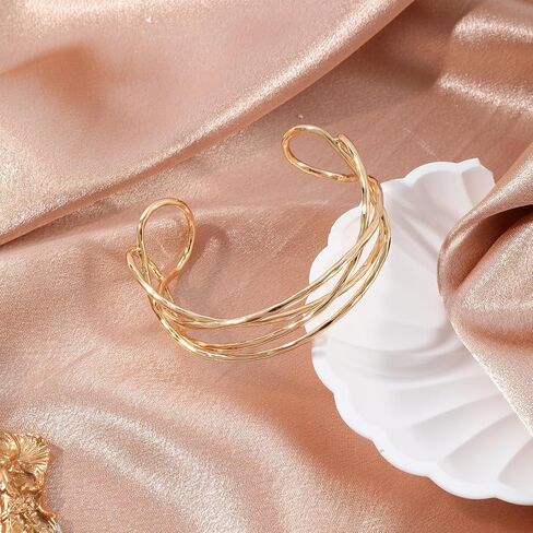14K Gold Plated Chunky Wrist Cuff Bangle Bracelet for Women – Geometric Web Bangle, Statement Wrist Jewelry Gift in Saudi Arabia