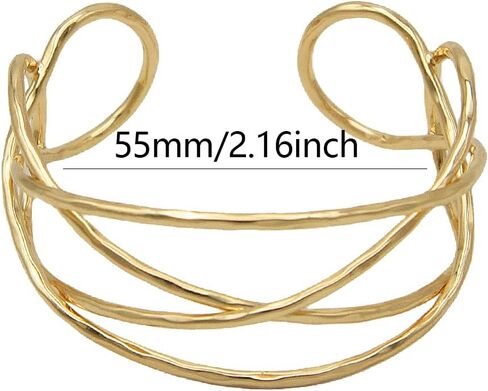 14K Gold Plated Chunky Wrist Cuff Bangle Bracelet for Women – Geometric Web Bangle, Statement Wrist Jewelry Gift in Saudi Arabia