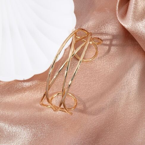14K Gold Plated Chunky Wrist Cuff Bangle Bracelet for Women – Geometric Web Bangle, Statement Wrist Jewelry Gift in Saudi Arabia