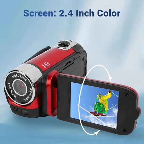 Video Camera Camcorder Digital Camera Recorder 1080P with 2.4 Inch Color Screen, 16MP 16X Zoom Anti Shake Camcorder Built in Battery (Red) in Saudi Arabia