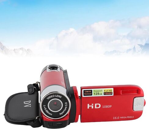 Video Camera Camcorder Digital Camera Recorder 1080P with 2.4 Inch Color Screen, 16MP 16X Zoom Anti Shake Camcorder Built in Battery (Red) in Saudi Arabia