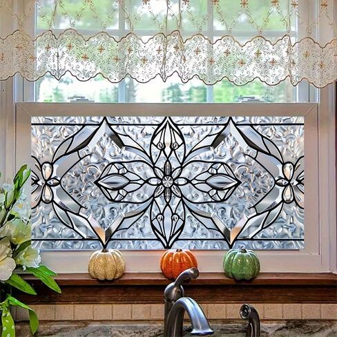 Floral Stained Glass 39.3x17.7 Inch Window Privacy Film Static Cling Decorative Window Film Frosted Glass Sticker UV Blocking Window Tint for Bathroom Door Panel in Saudi Arabia