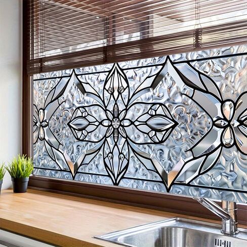 Floral Stained Glass 39.3x17.7 Inch Window Privacy Film Static Cling Decorative Window Film Frosted Glass Sticker UV Blocking Window Tint for Bathroom Door Panel in Saudi Arabia
