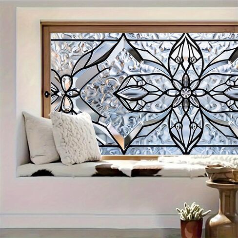 Floral Stained Glass 39.3x17.7 Inch Window Privacy Film Static Cling Decorative Window Film Frosted Glass Sticker UV Blocking Window Tint for Bathroom Door Panel in Saudi Arabia